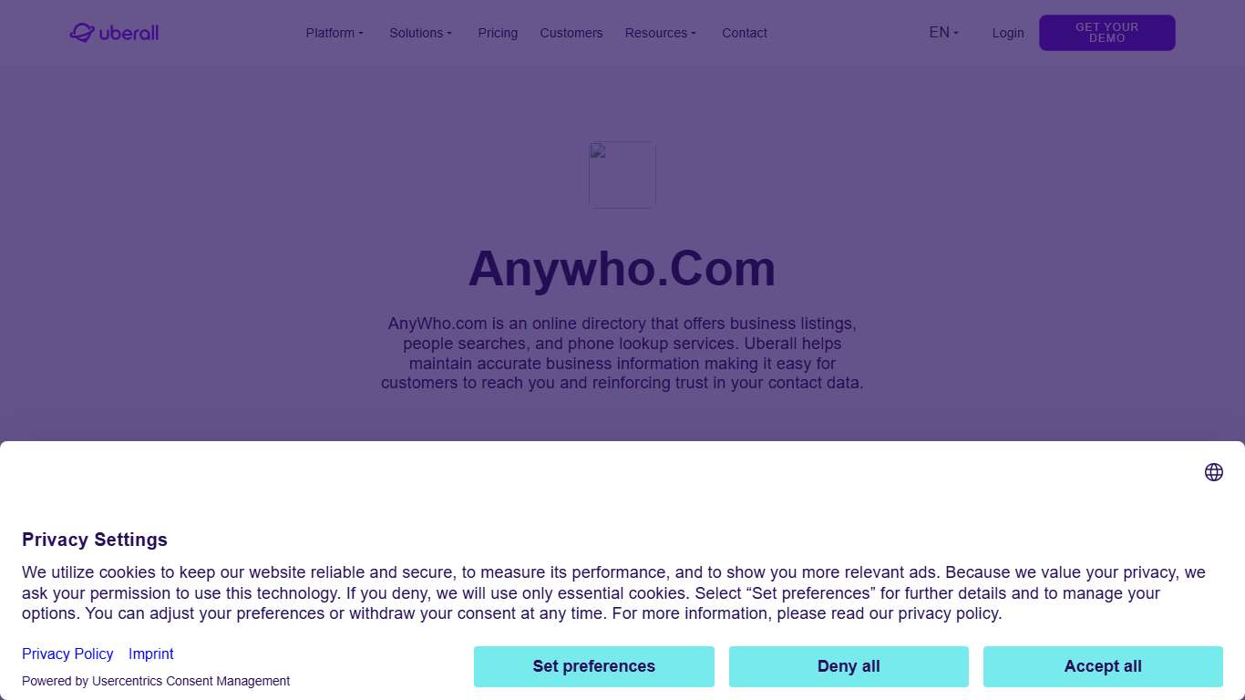 Get listed on AnyWho Uberall